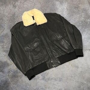 Adler B52 Leather Flight Jacket Mens Medium Black Bomber Shearling Collar